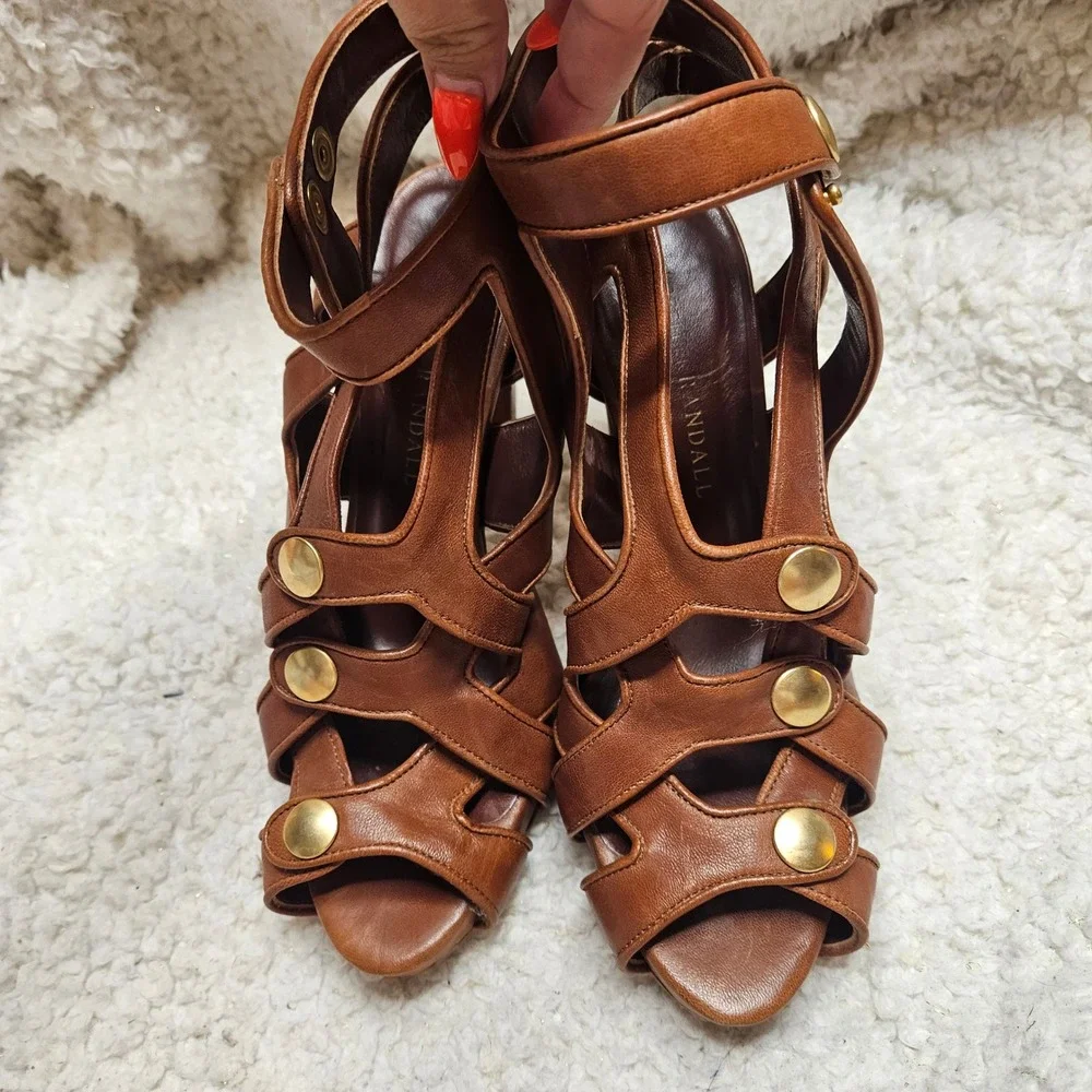 Loeffler Randall Keira Snap‎ Platform Heeled Leather Sandals size 7